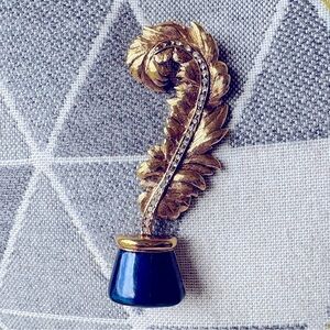 Stunning Vintage Carolee Feather Quill & Ink Pot Gold Detailed Brooch Pin